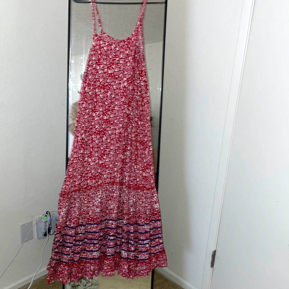Small red and white flowered spaghetti strap dress